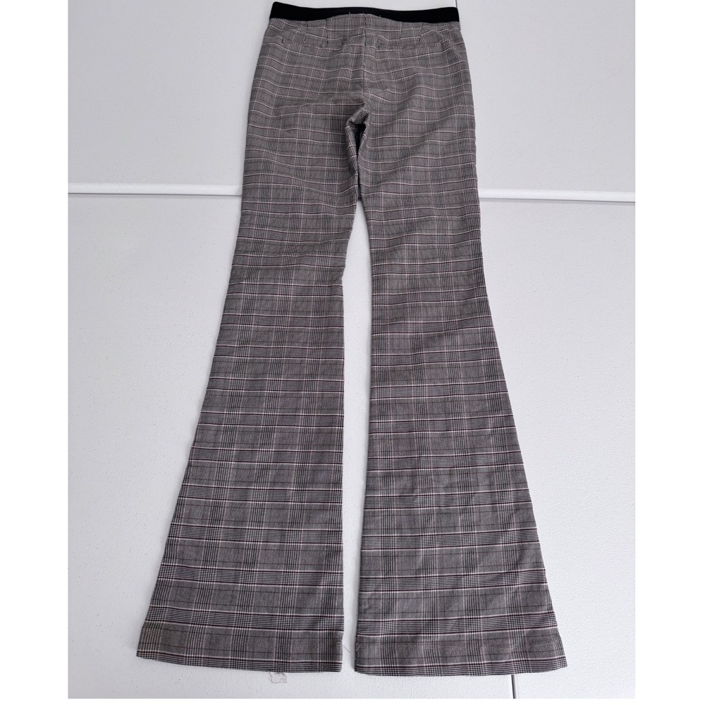 Sugar Rain Plaid Flare Pants High Rise Bell Bottom Trousers Glen Check Grey S cc